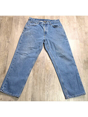 Carhartt Flannel Lined Jeans Mens 36x30 Blue Relaxed Fit Workwear Denim B172 DST